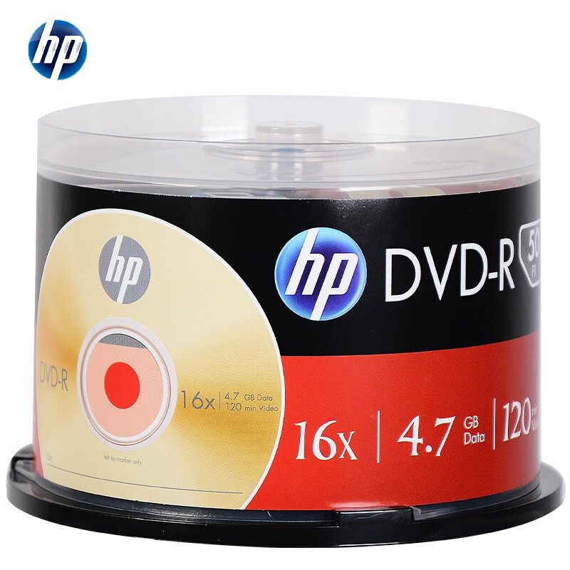 惠普(HP) DVD-R 光盘/刻录盘 空白光盘 16速4.7GB 桶装50片